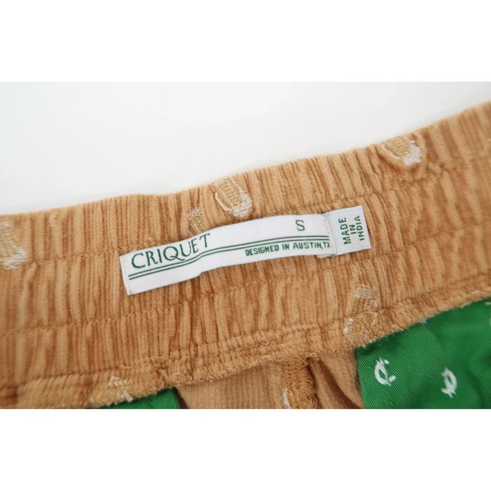 Criquet Corduroy Shorts Mens Small Tan Embroidered Beer Mugs Elastic Waist